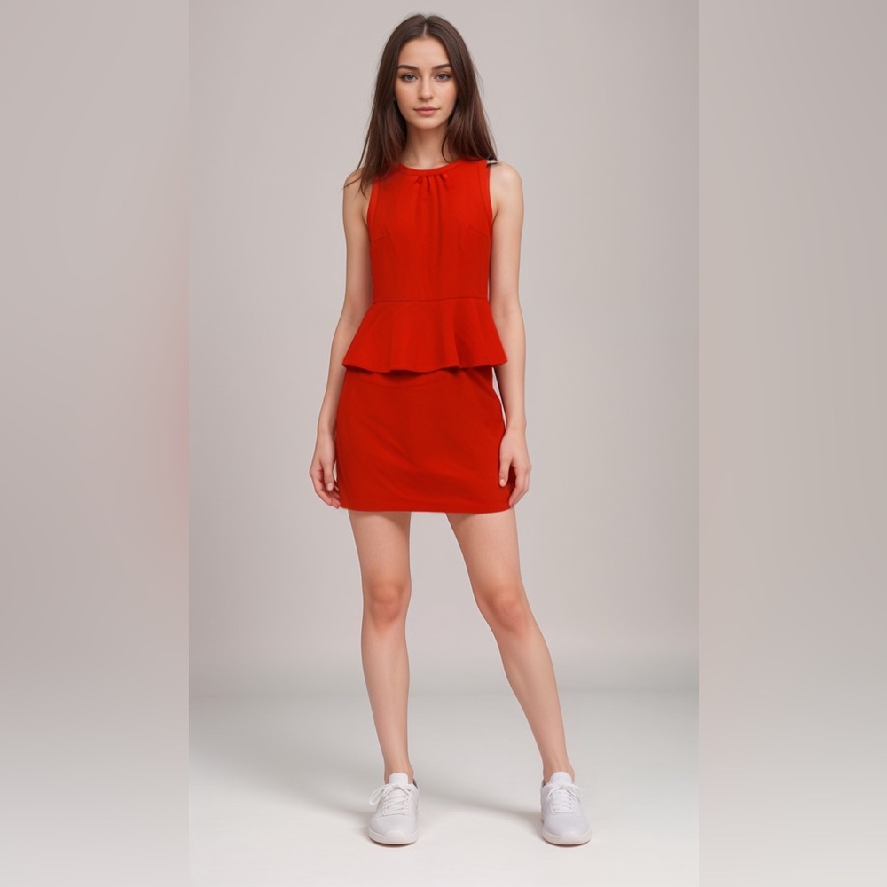 H&M Orange/Red Sleeveless Peplum Dress